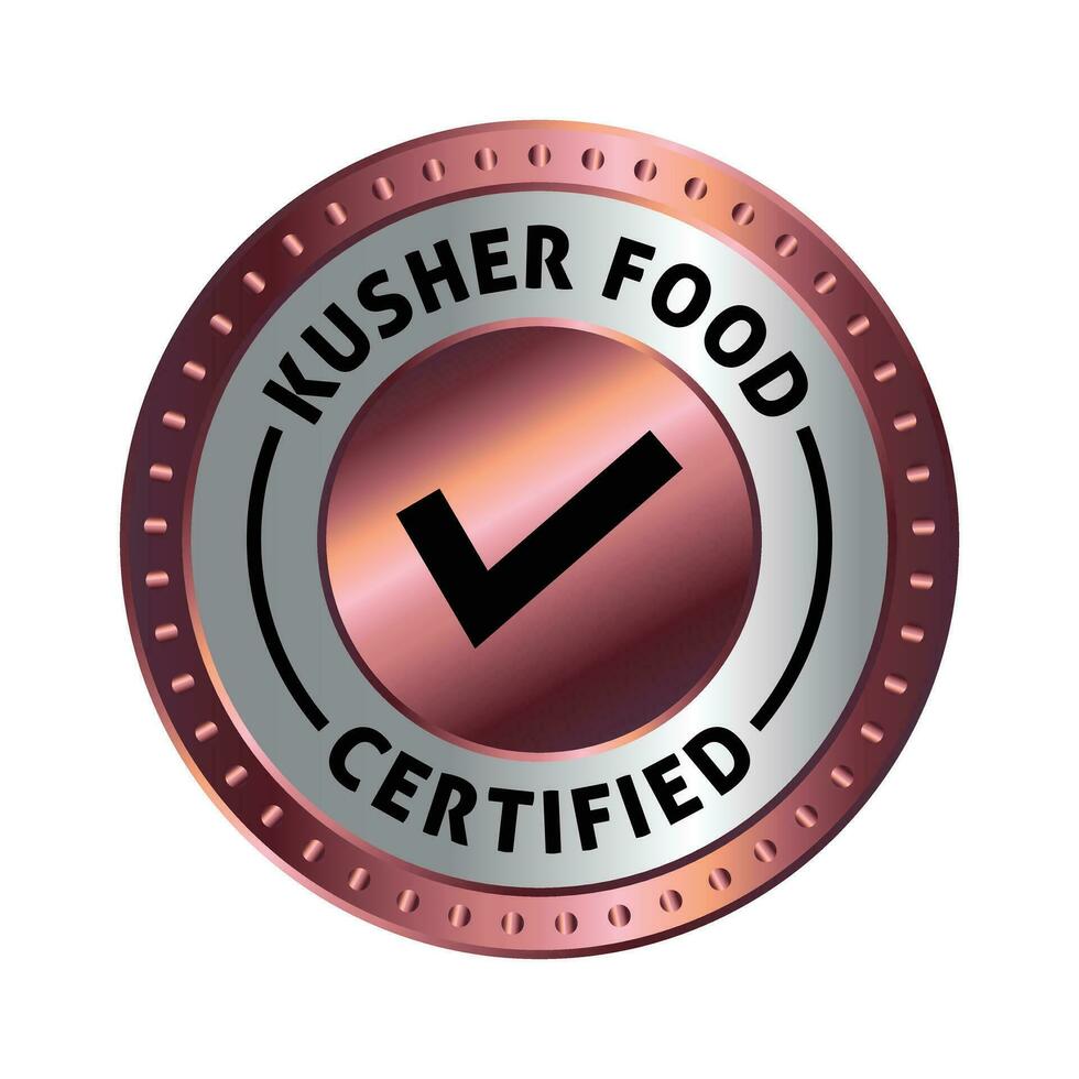 Kosher Food Certified Badge, Rubber Stamp, Emblem, 100 Percent Kosher Product Certified Logo, Label, Food Product Design Elements, Kosher Restaurant For Judaism Design Elements Vector Illustration