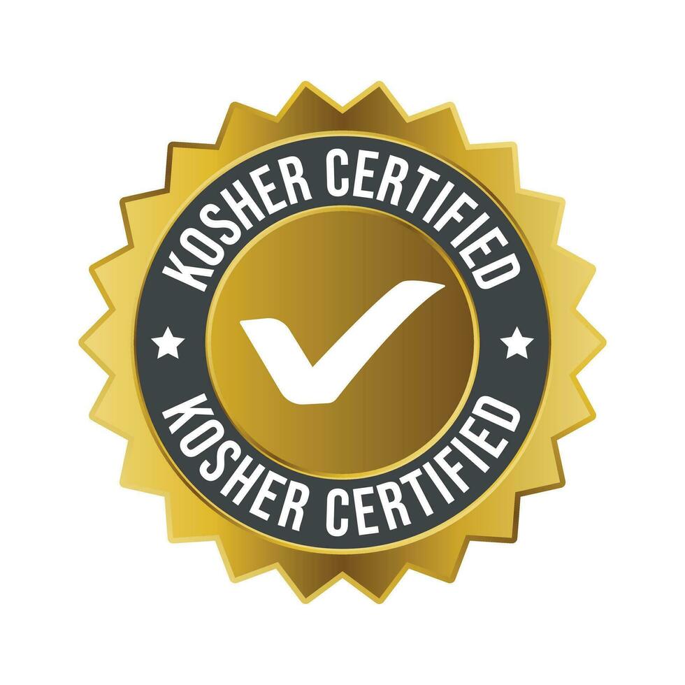 Kosher Food Certified Badge, Rubber Stamp, Emblem, 100 Percent Kosher Product Certified Logo, Label, Food Product Design Elements, Kosher Restaurant For Judaism Design Elements Vector Illustration