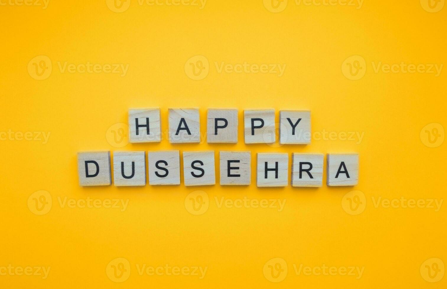 October 24, happy Dussehra, a minimalistic banner with an inscription in wooden letters photo