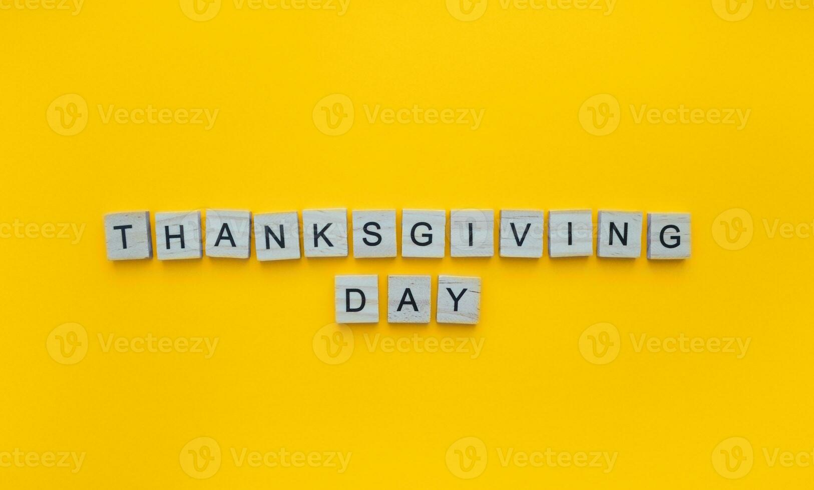 November 24, Thanksgiving Day, minimalistic banner with the inscription in wooden letters photo