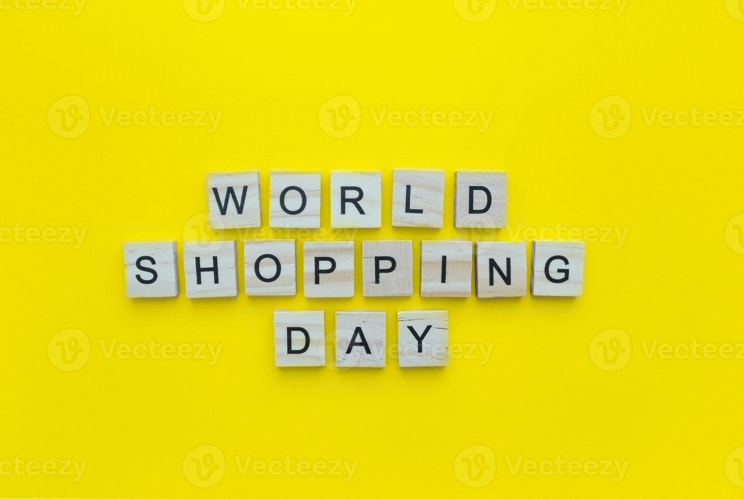 November 11, World shopping day, minimalistic banner with the inscription in wooden letters photo