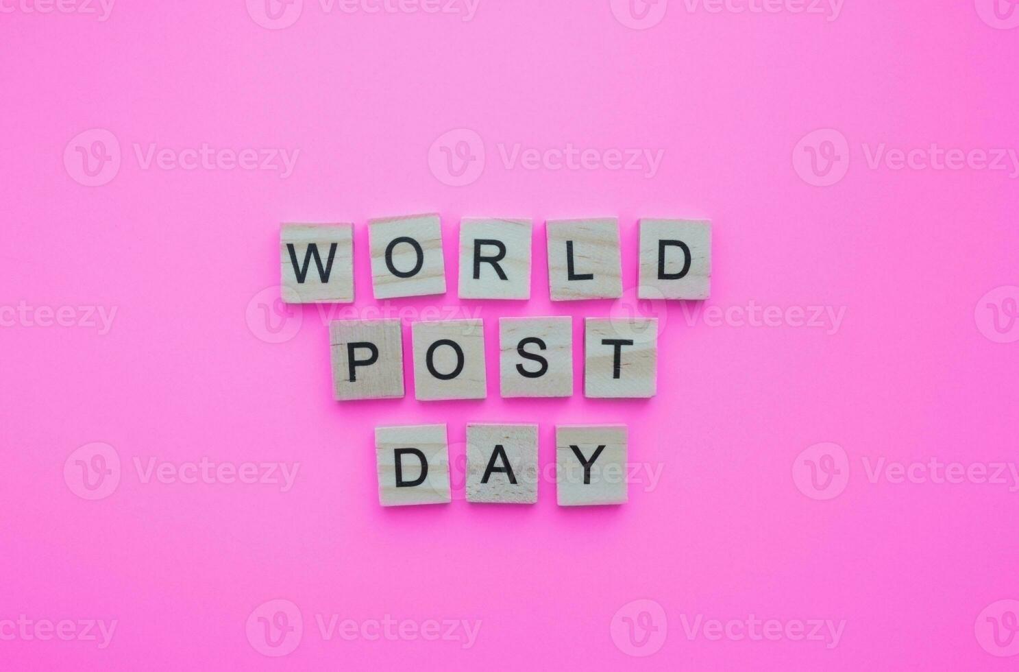 October 9, World Post Day, minimalistic banner with the inscription in wooden letters photo