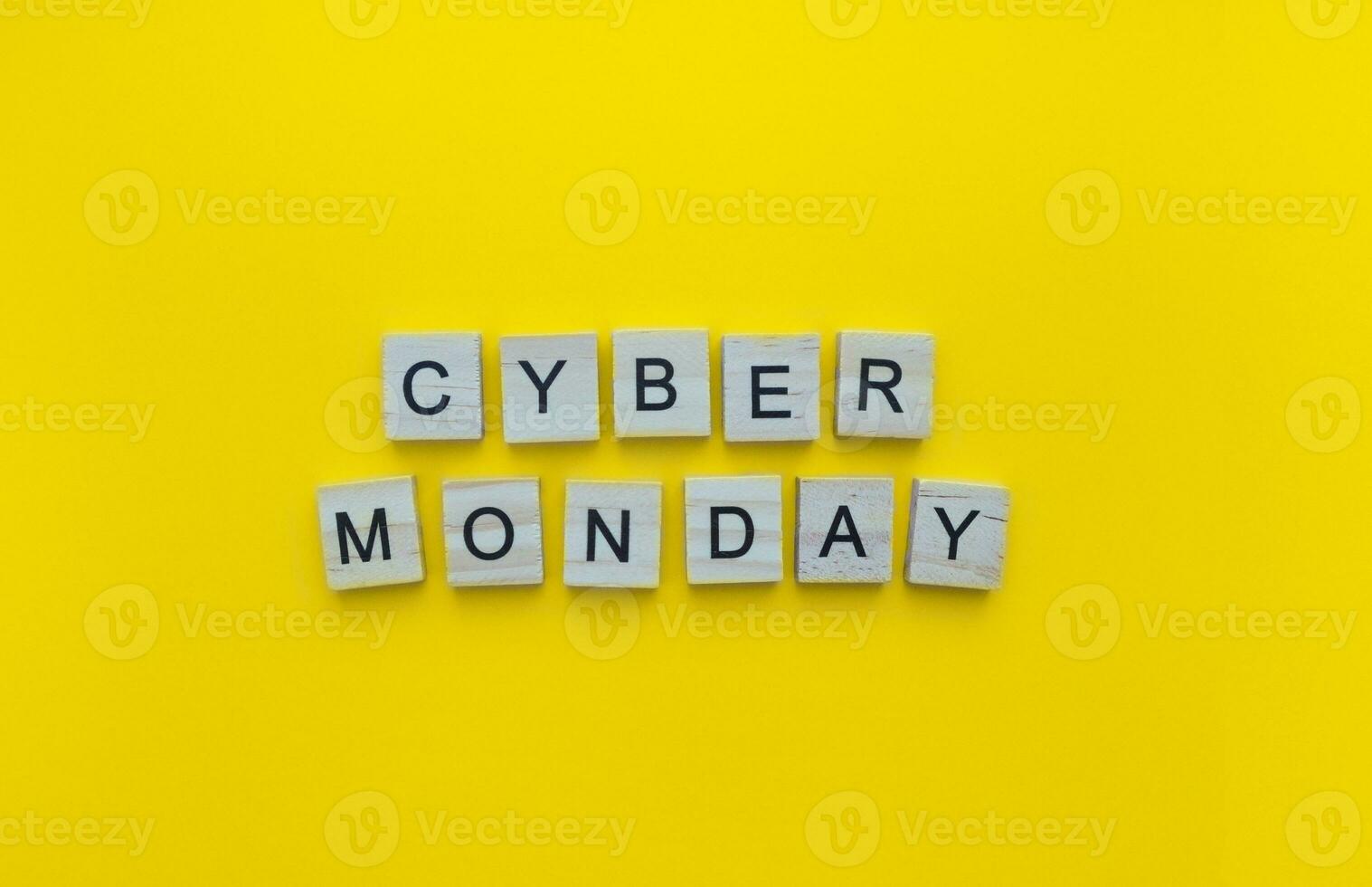 November 28, Cyber Monday, minimalistic banner with the inscription in wooden letters photo