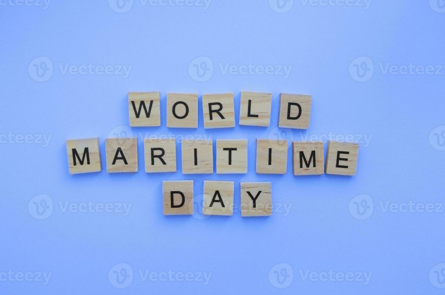 September 28, World Maritime Day, minimalistic banner with the inscription in wooden letters photo