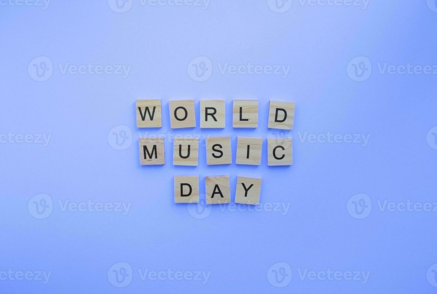 October 1, International Music Day, World Music Day, minimalistic banner with the inscription in wooden letters photo