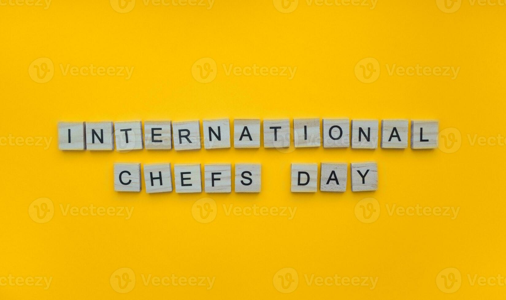 October 20, International chefs day, minimalistic banner with the inscription in wooden letters photo