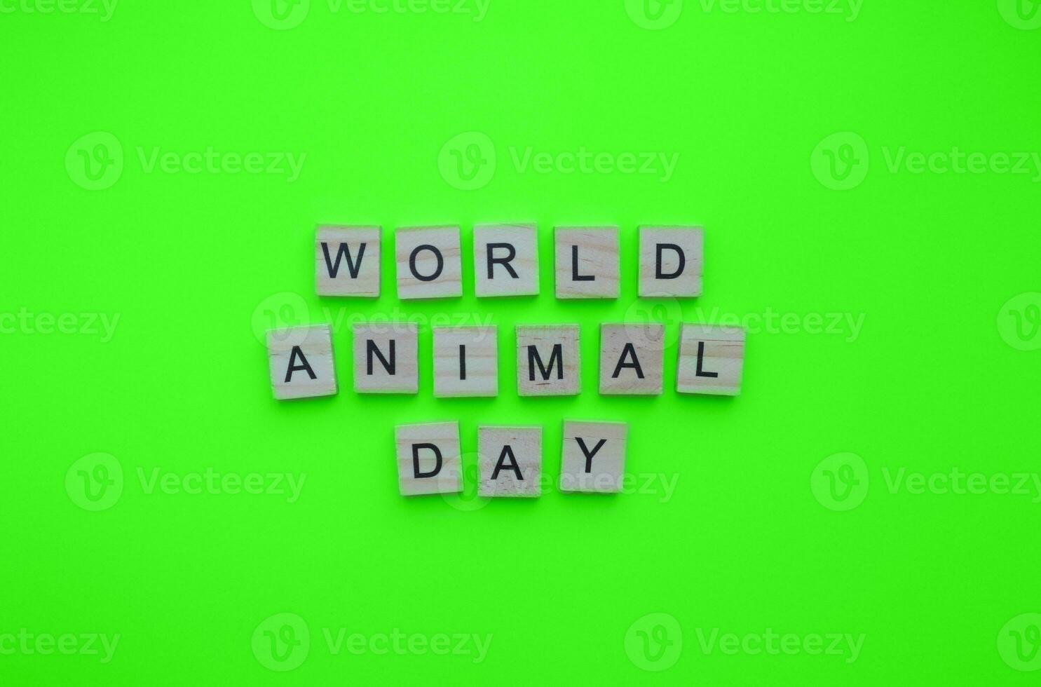 October 4, World Animal Day, minimalistic banner with the inscription in wooden letters photo