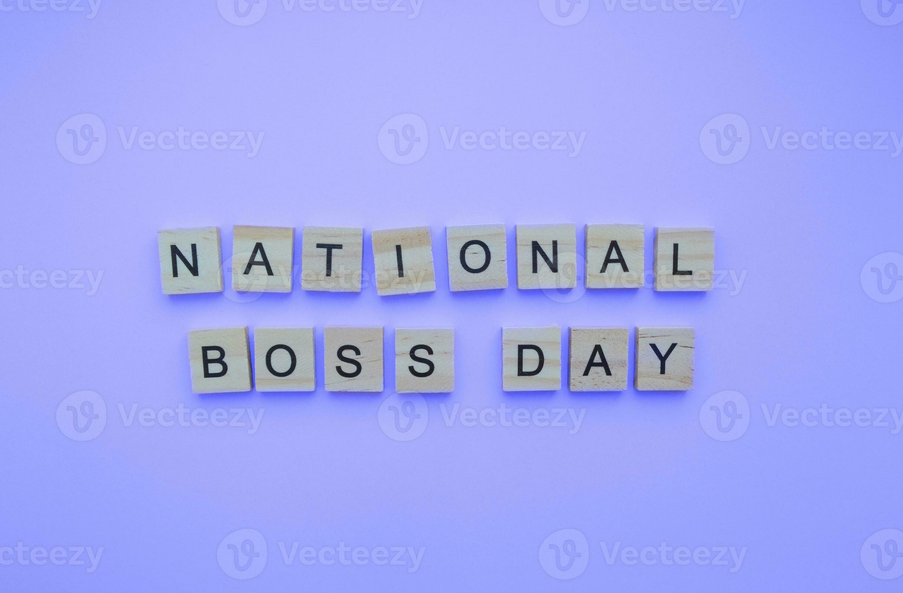 October 16, National Boss Day, minimalistic banner with the inscription in wooden letters