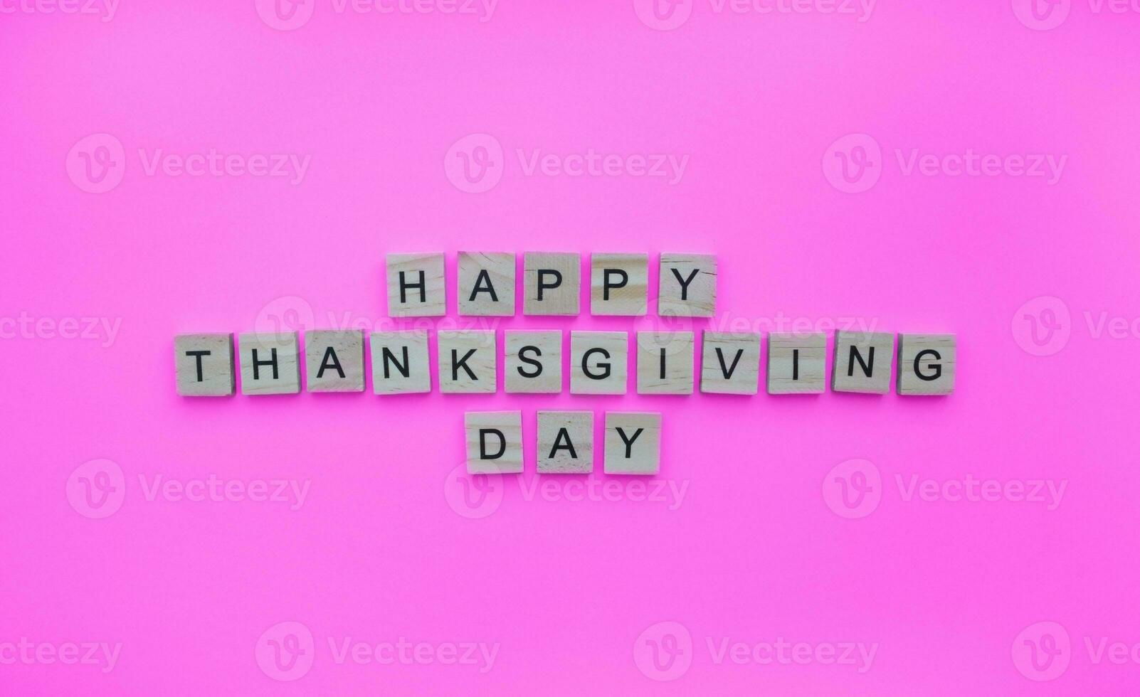 October 9, happy Thanksgiving Day, minimalistic banner with the inscription in wooden letters photo