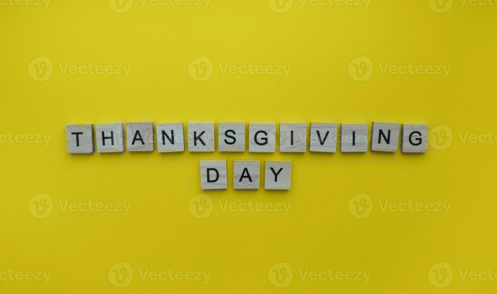 October 9, Thanksgiving Day, minimalistic banner with the inscription in wooden letters photo