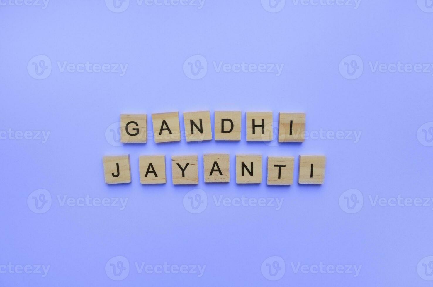 October 2, Gandhi Jayanti, minimalistic banner with wooden letters photo