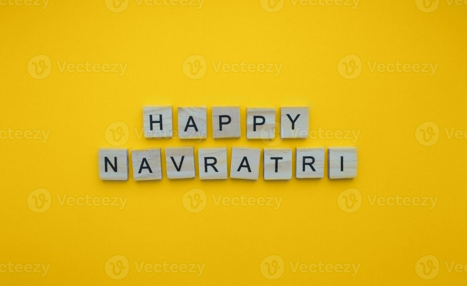 October 15-24, happy Navratri, minimalistic banner with an inscription in wooden letters photo