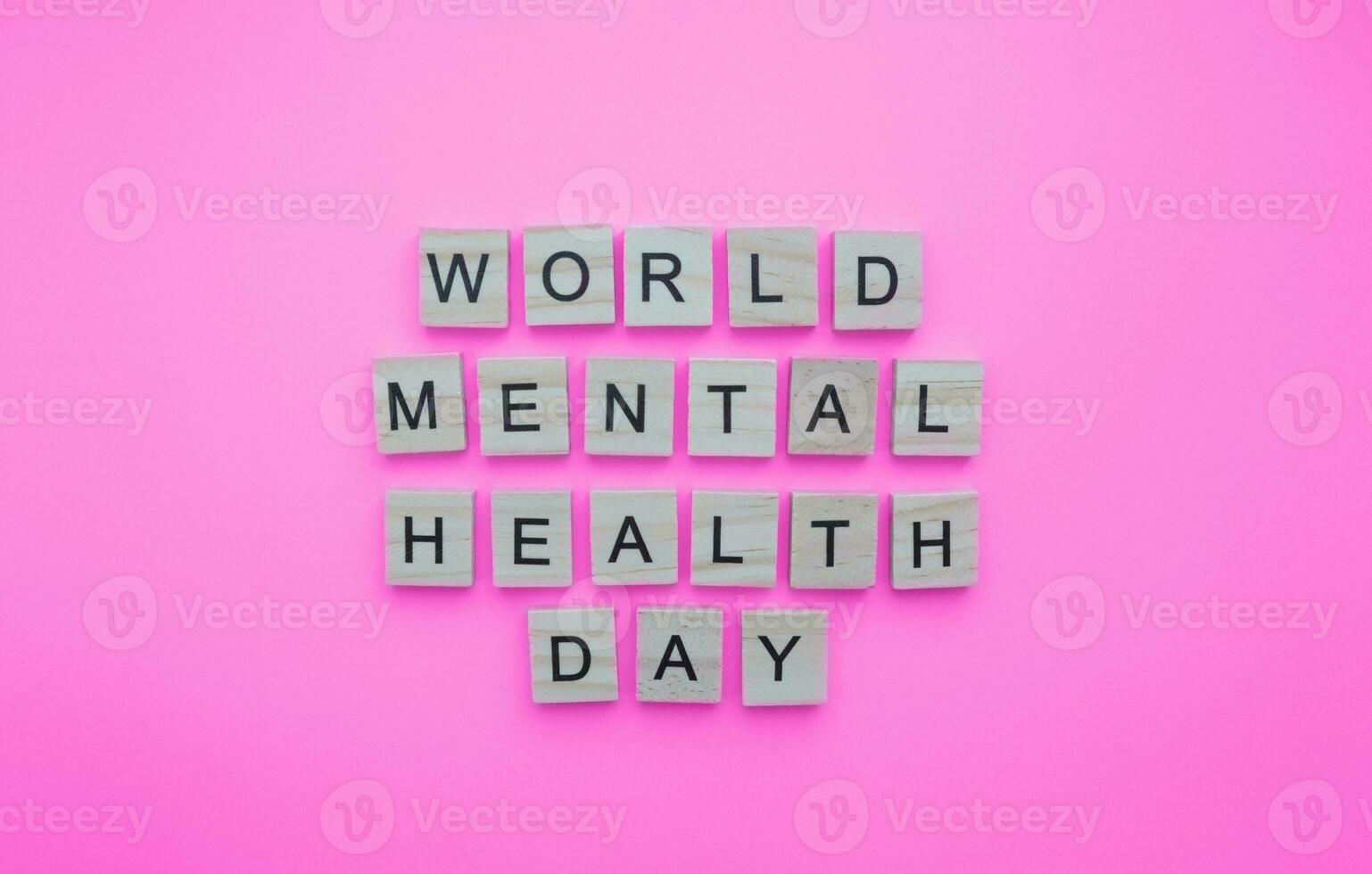 October 10, World Mental Health Day, minimalistic banner with the inscription in wooden letters photo