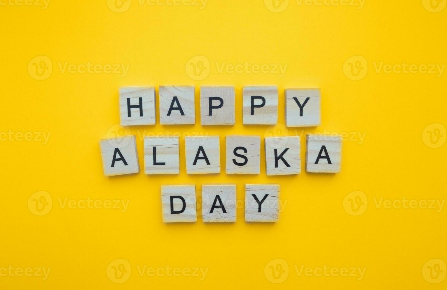 October 18, Alaska Day, minimalistic banner with the inscription in wooden letters photo