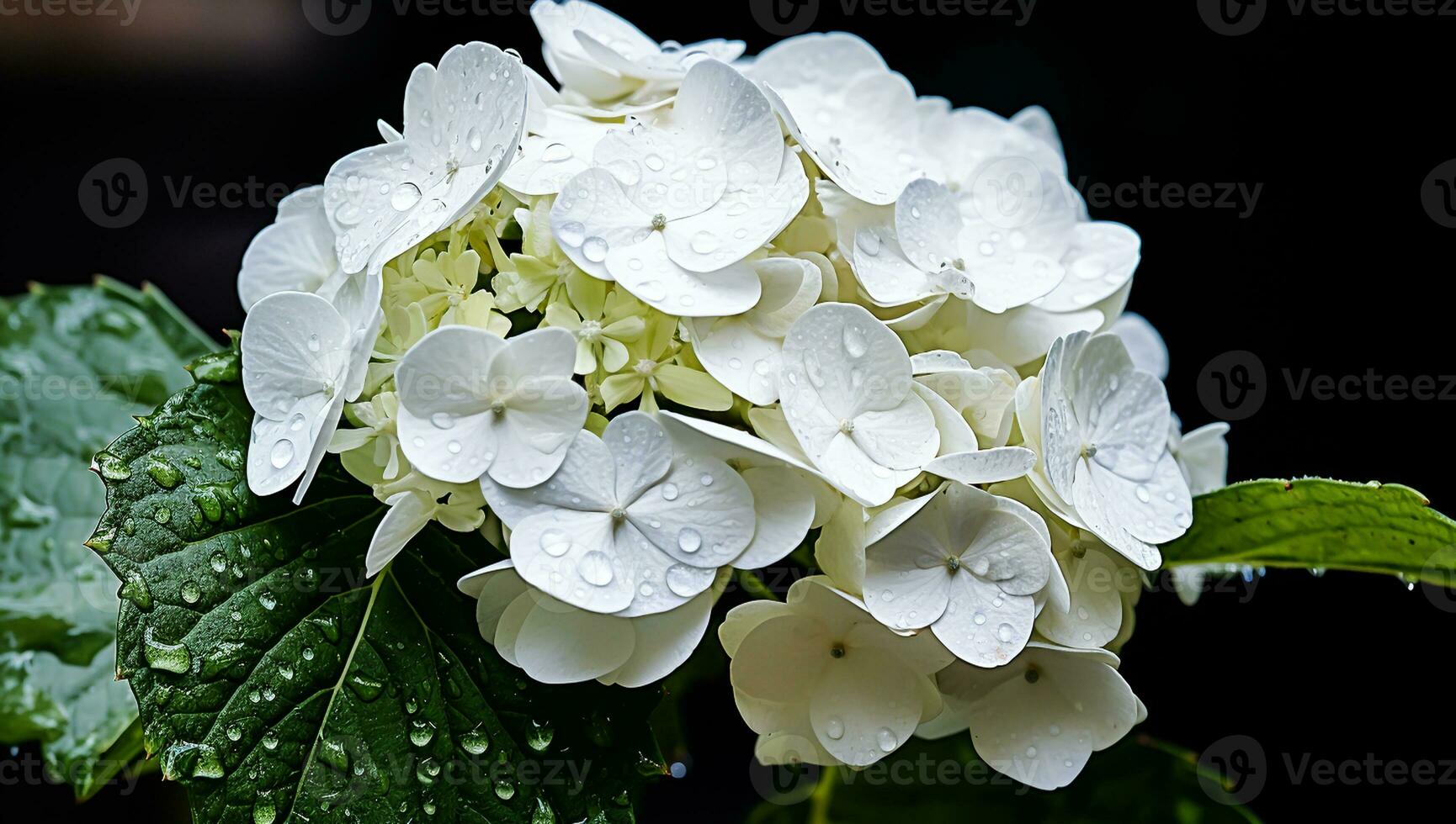 White hortensia closeup with great detail. AI generated photo