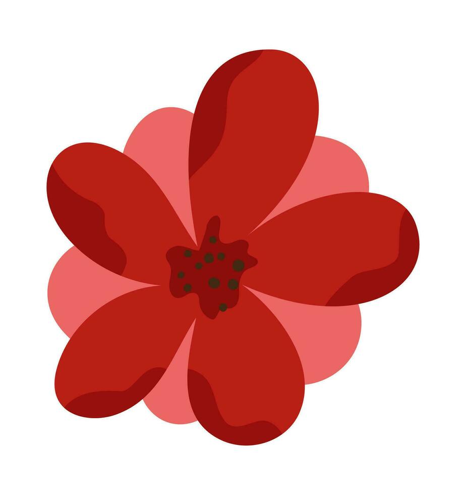 Flat red autumn flower isolated on white background. Colorful floral icon in flat style. Vector Illustration