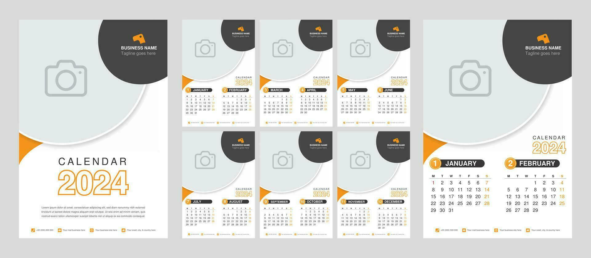 Wall calendar 2024 in minimalist style design template vector