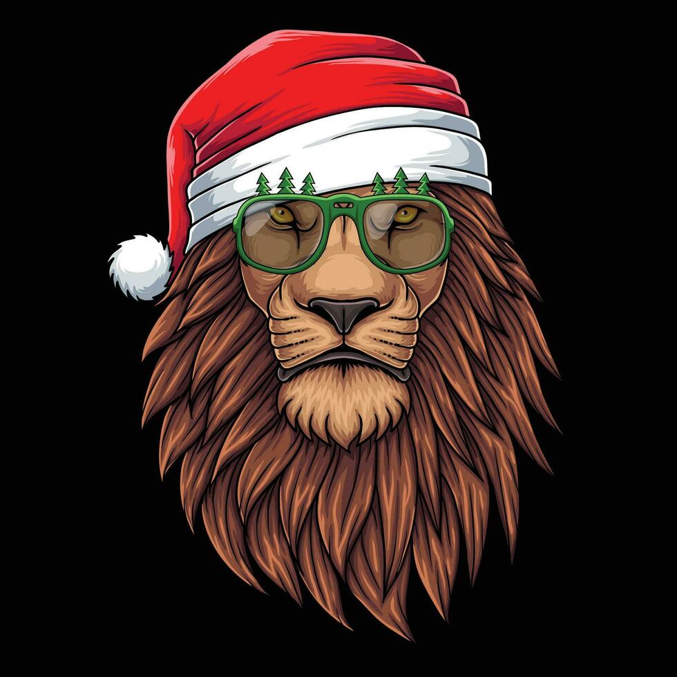 Lion head wearing accessories christmas vector illustration