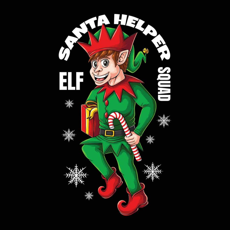 Elf santa helper gift box vector illustration