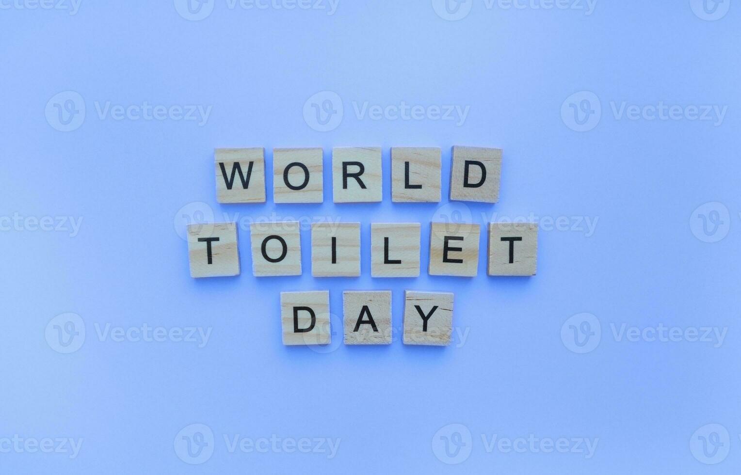 November 19, World Toilet Day, minimalistic banner with the inscription in wooden letters photo