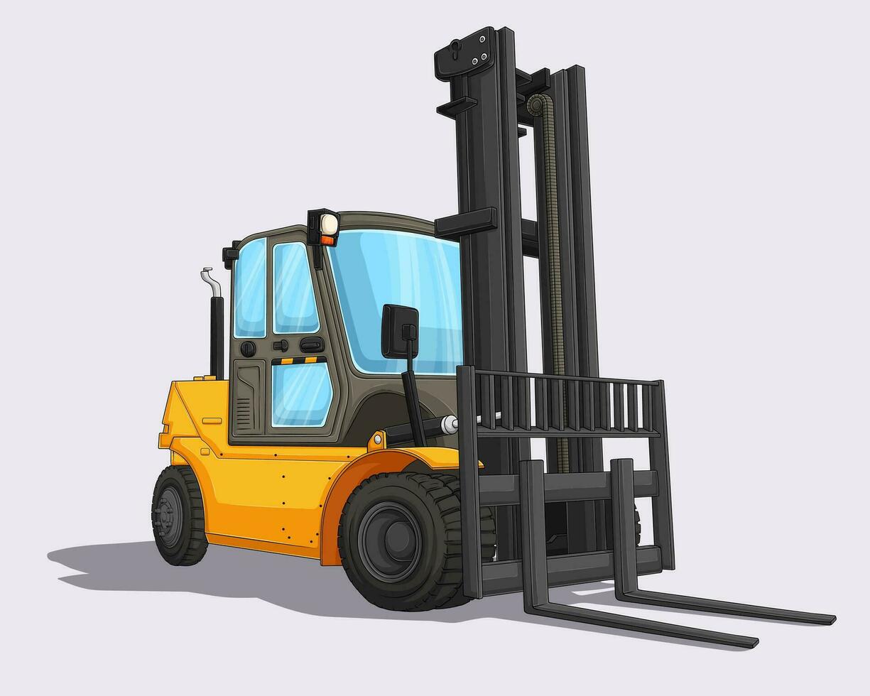 Hand drawn yellow Forklift truck, transportation and industrial truck isolated on white background vector