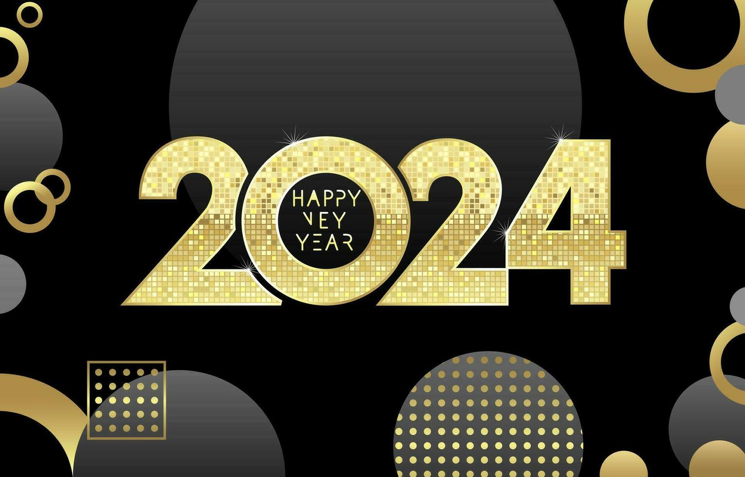 Happy new year 2024, golden mosaic logo. 2024 luxury number. Vector illustration on black background.