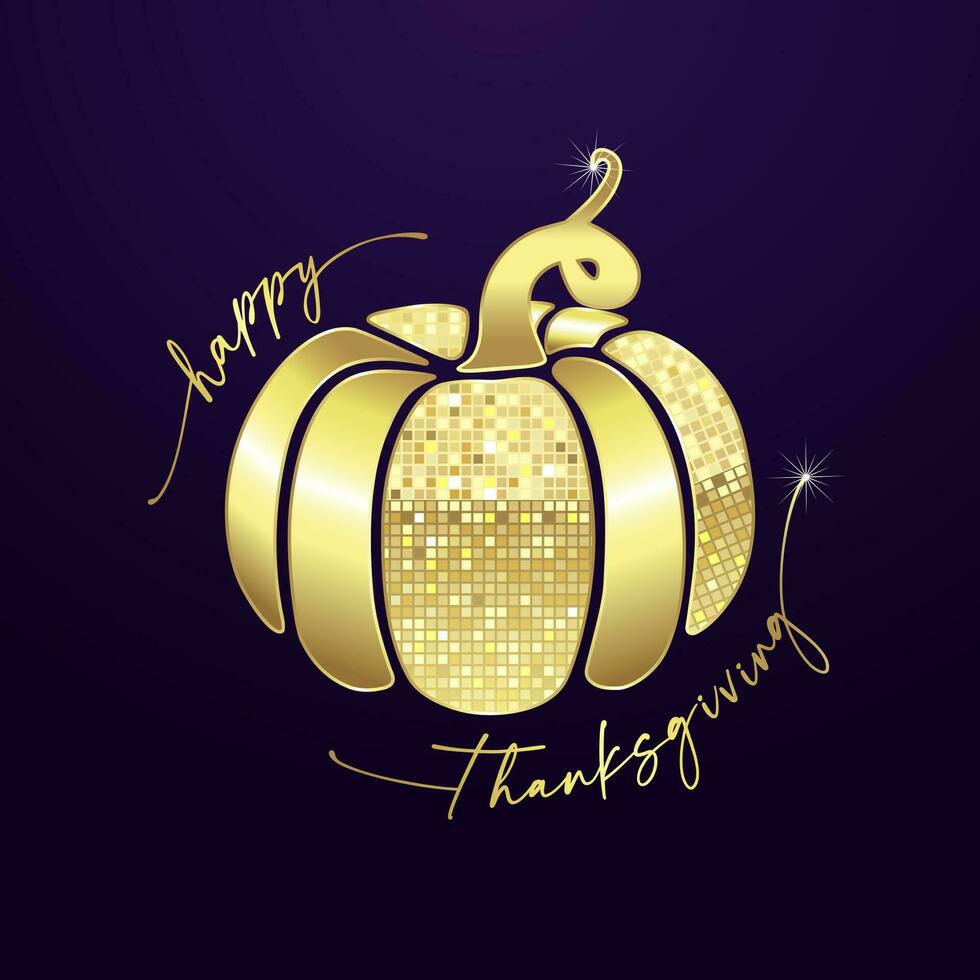 Happy Thanksgiving Day congrats concept. Creative glittering pumkin icon and text. vector