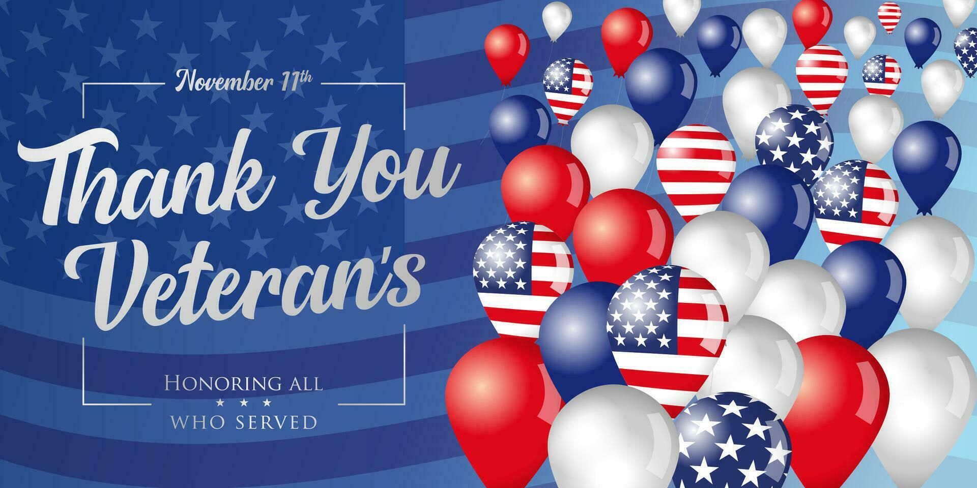 Thank you Veterans phrase and flying in the sky balloons. Veterans day November 11th greeting card. vector