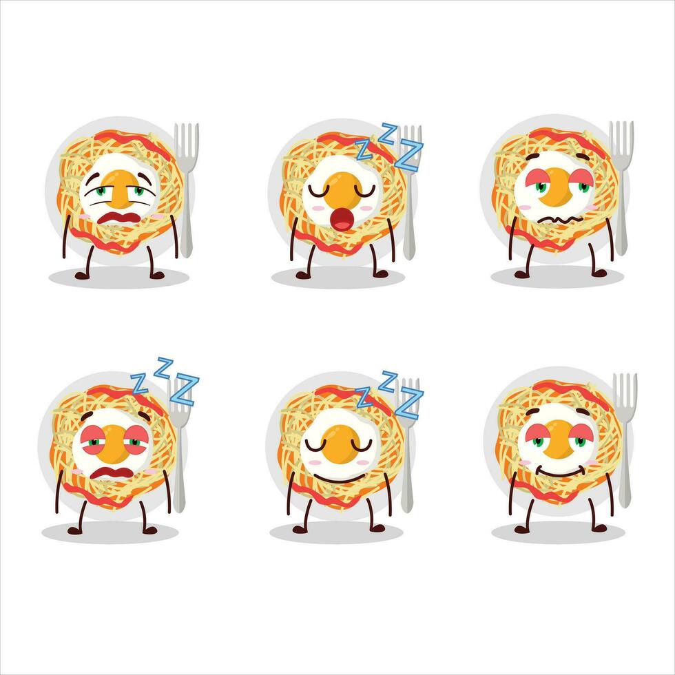 Cartoon character of noodles with sleepy expression vector