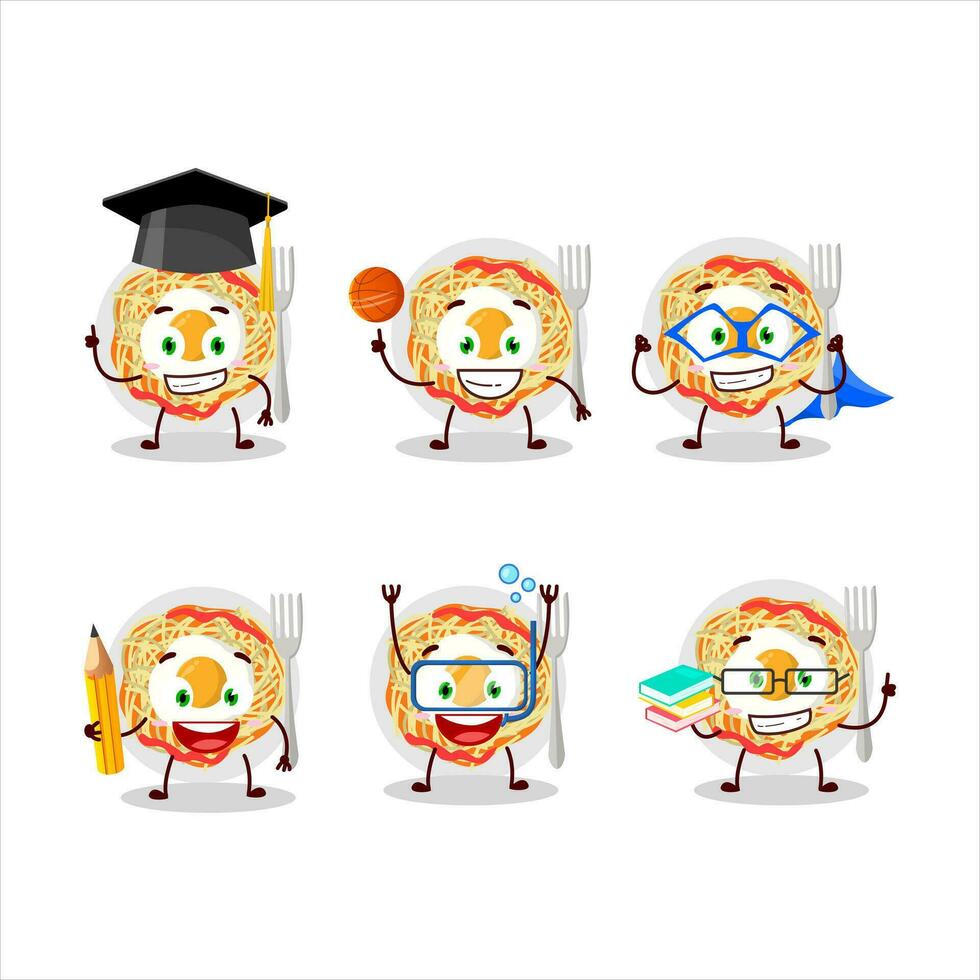 School student of noodles cartoon character with various expressions vector