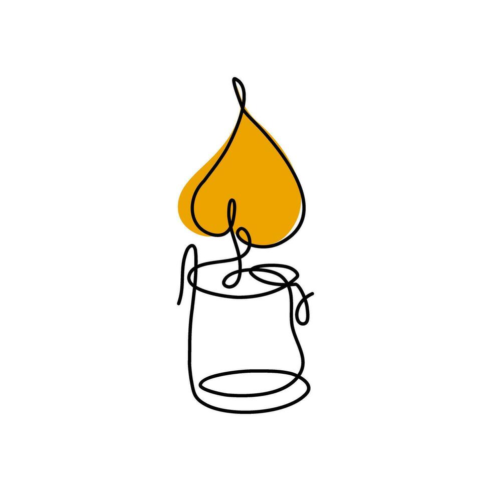 Candle continuous one line drawing. Vector linear illustration made of single line. Minimalistic design for logo, card. Christmas candle light.
