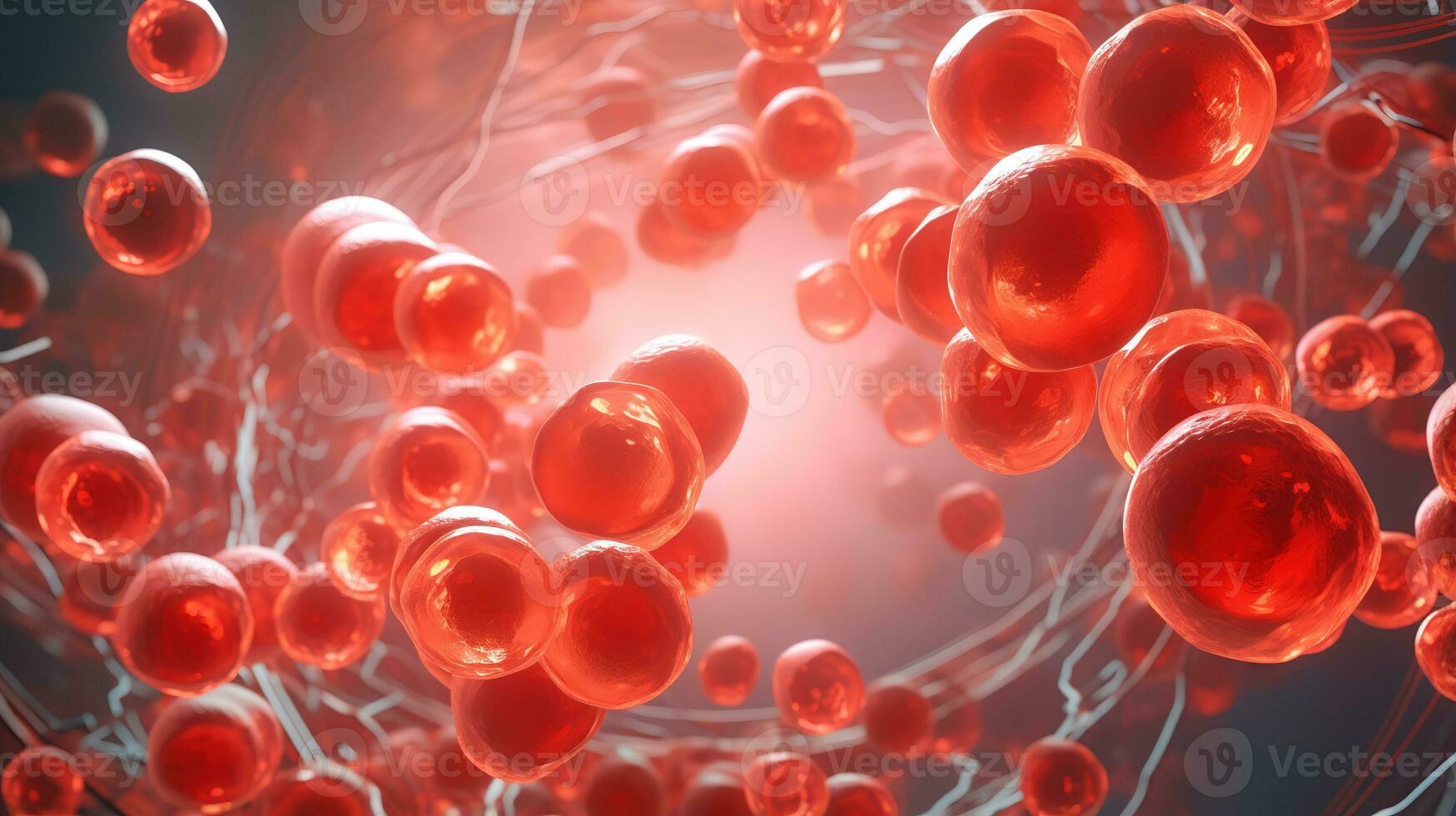 Red blood cells inside an artery, vein. AI Generative photo