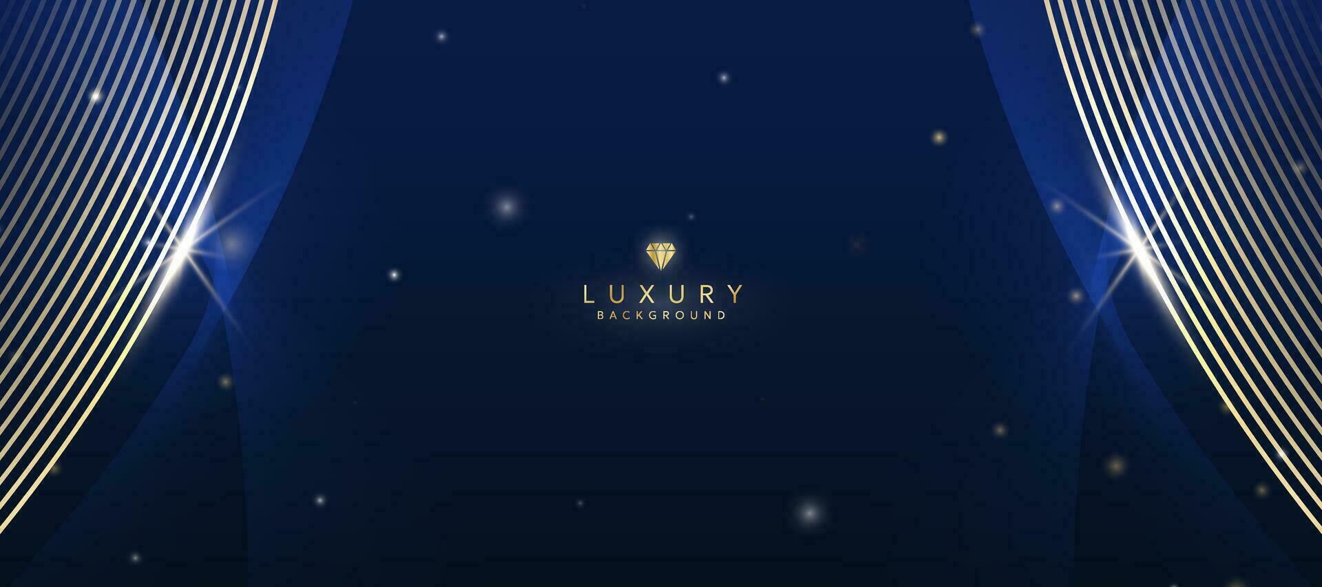 Dark blue luxury background with elements of golden curves and shiny lights. vector