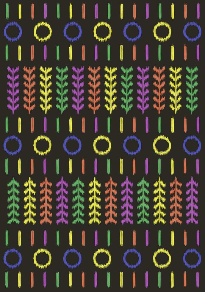 Ikat colorful embroidery on Black background. geometric modern oriental pattern Scandinavian. abstract vector illustration. design for texture,fabric,clothing,wrapping,decoration,scarf. ikkat Style