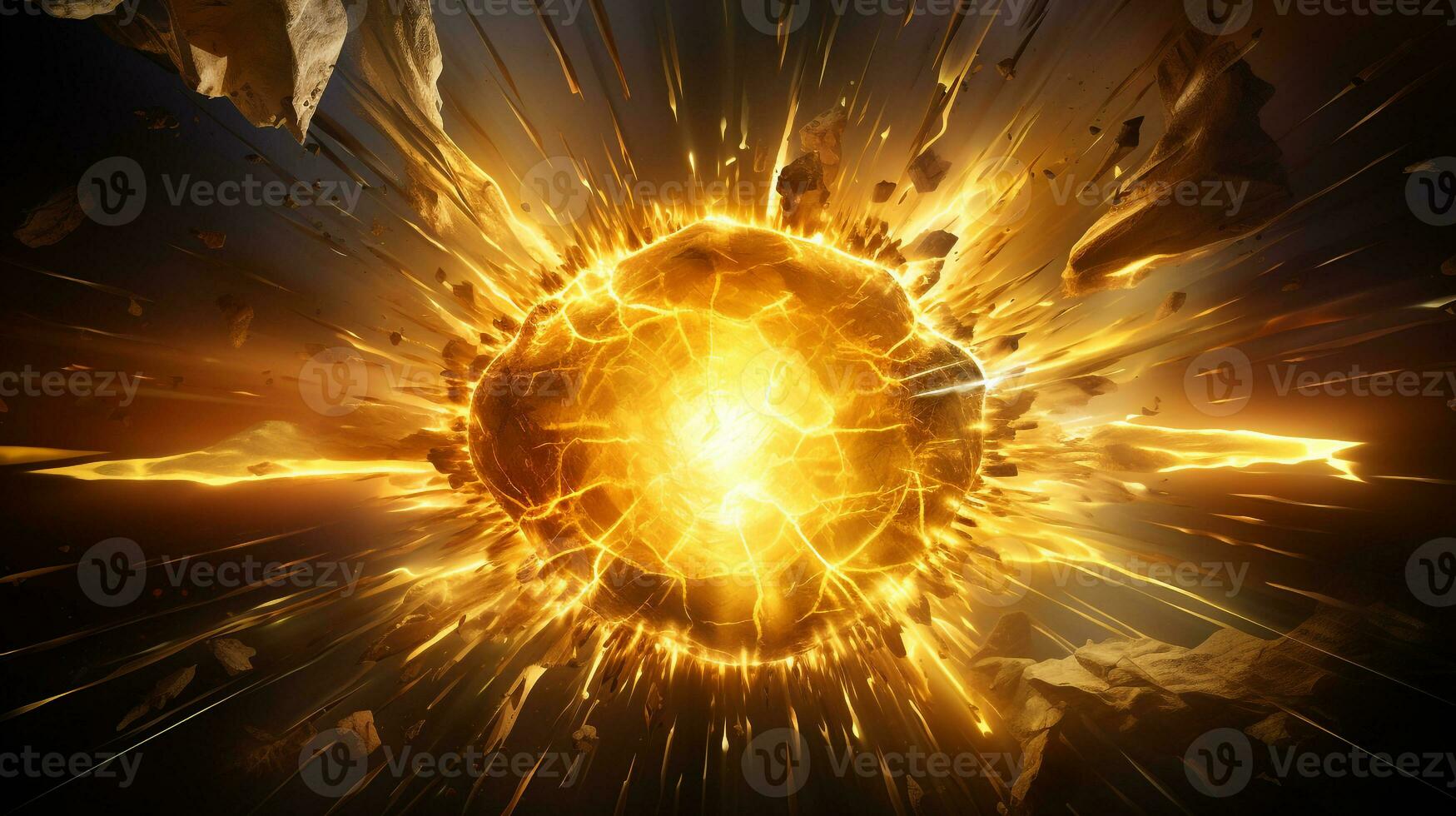Explosion with yellow lighting. Generative AI photo