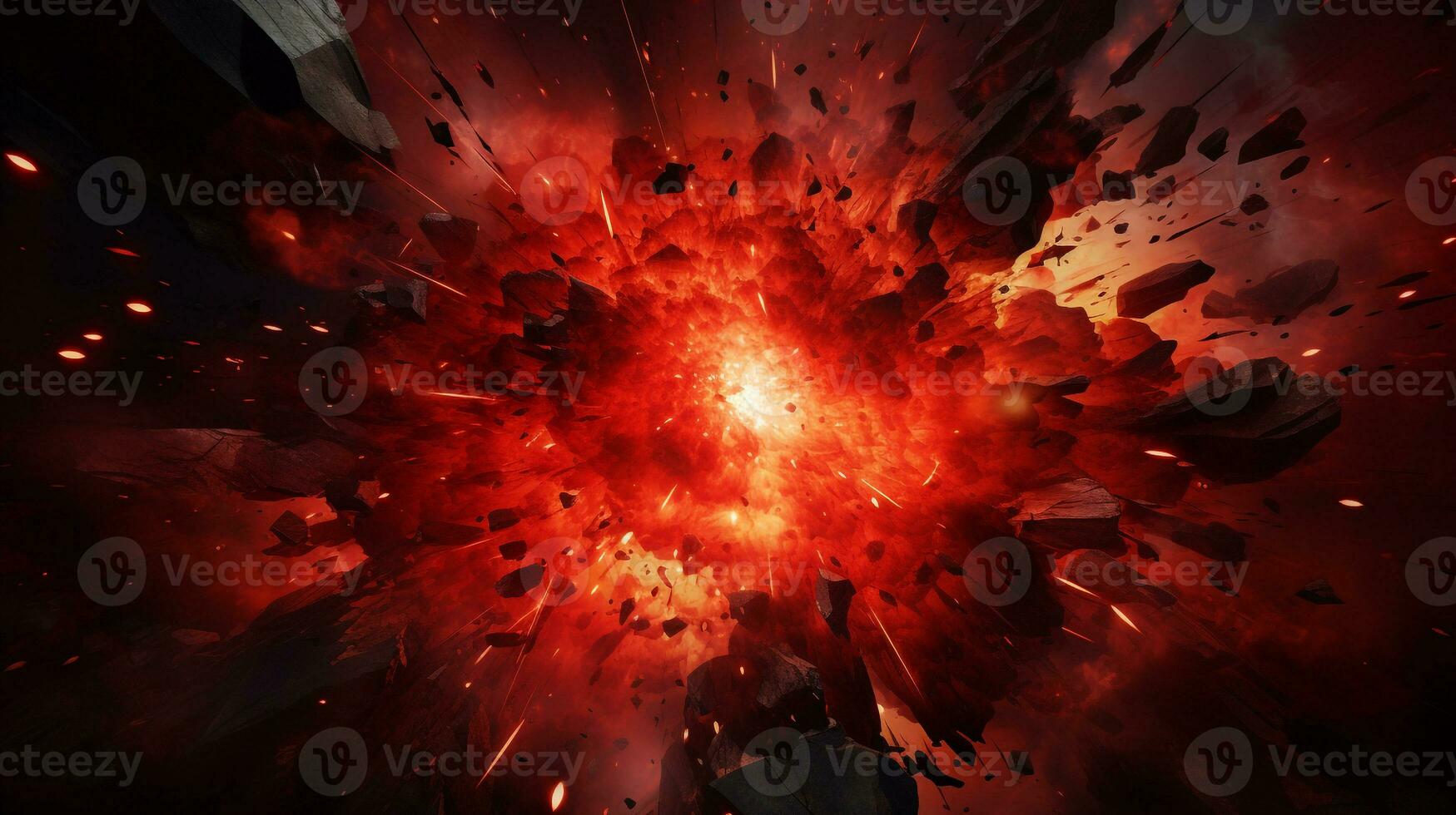 Explosion with red lighting. Generative AI photo