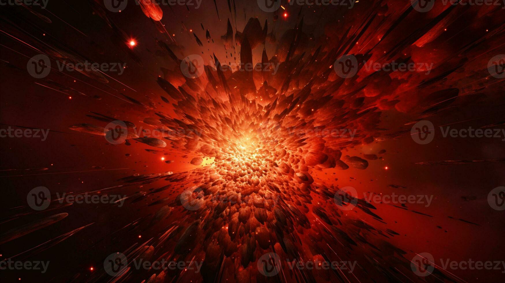 Explosion with red lighting. Generative AI photo