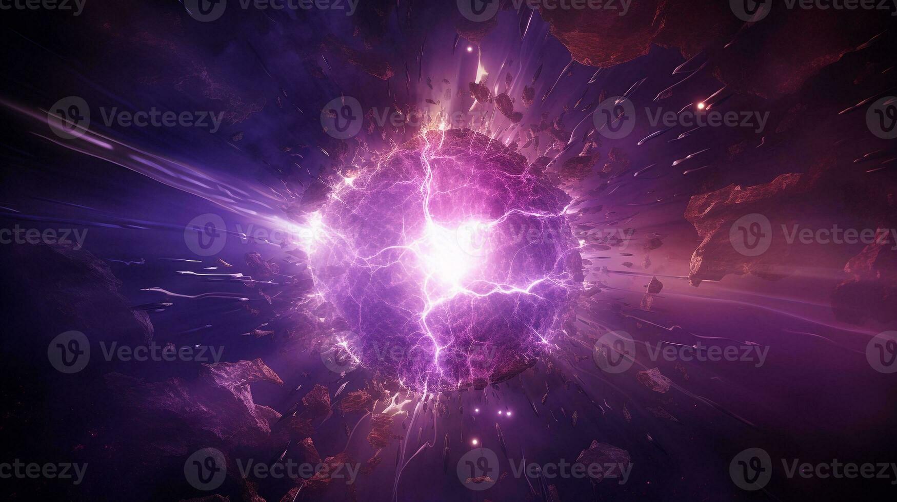 Explosion with purple lighting. Generative AI photo