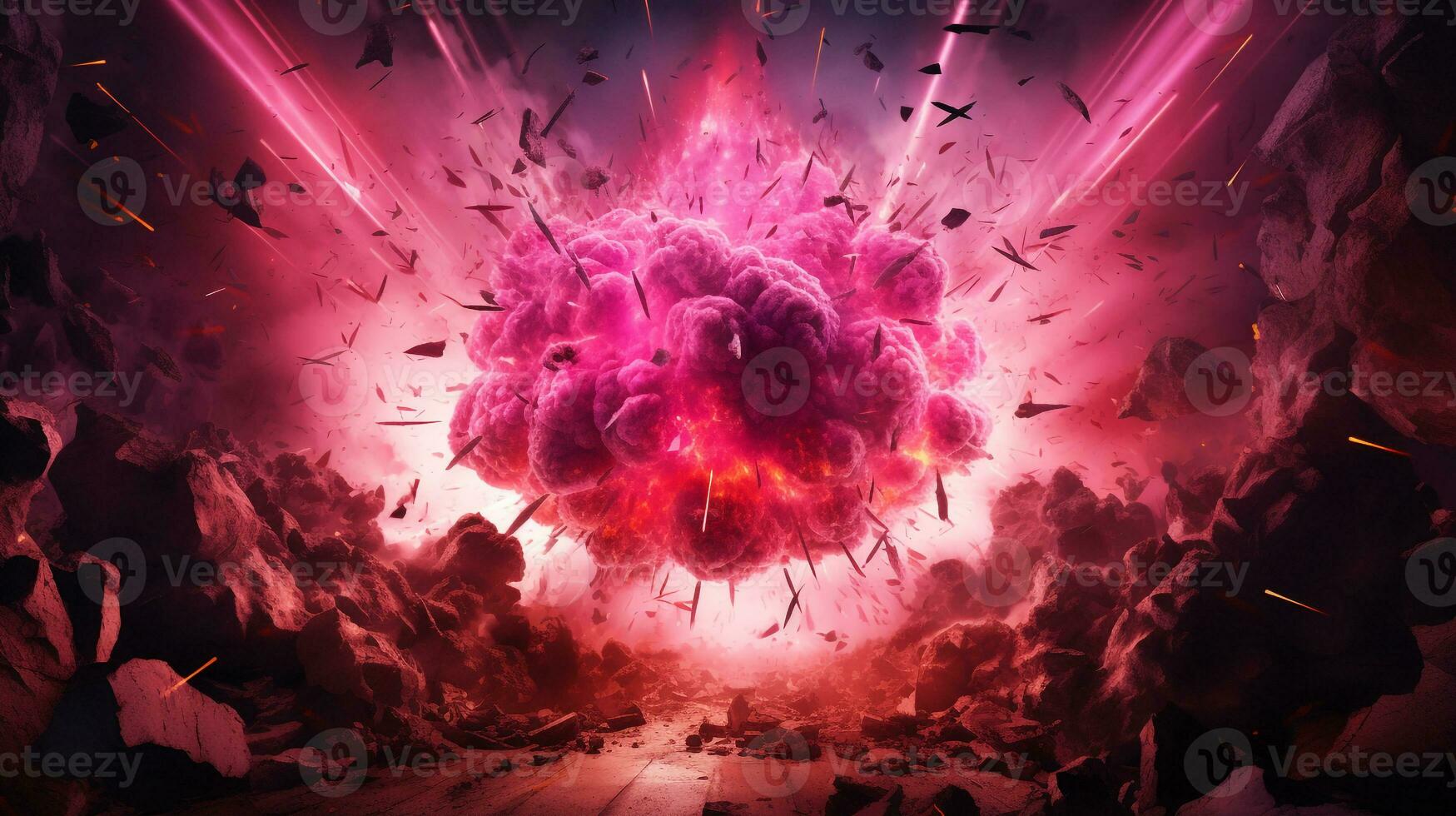 Explosion with pink lighting. Generative AI photo