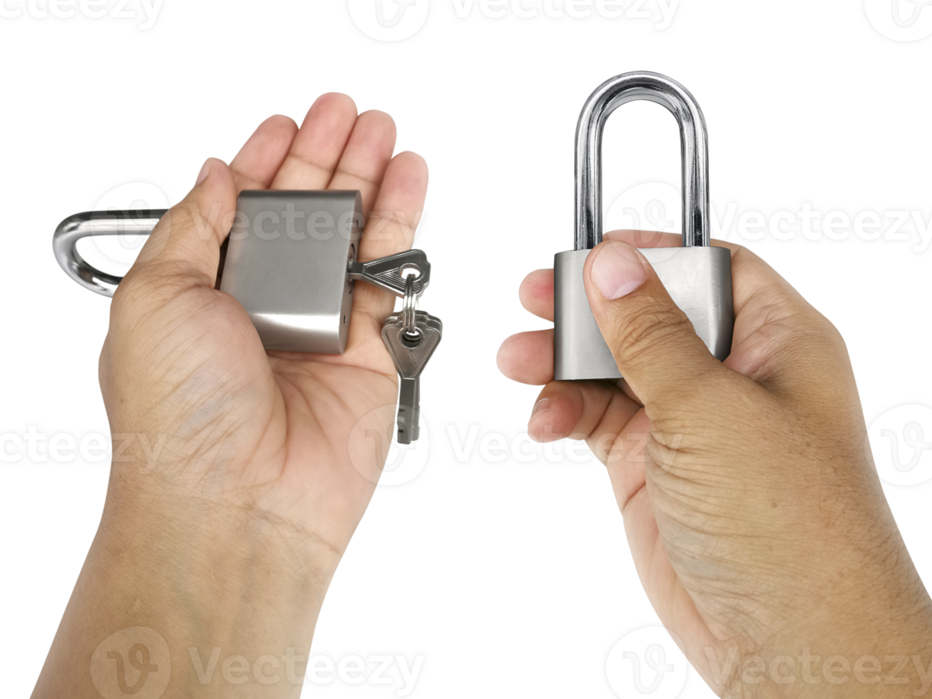 Padlock in hand, transparent background png