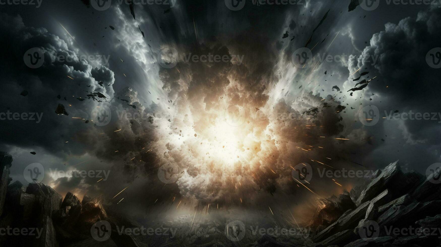 Explosion with grey lighting. Generative AI photo