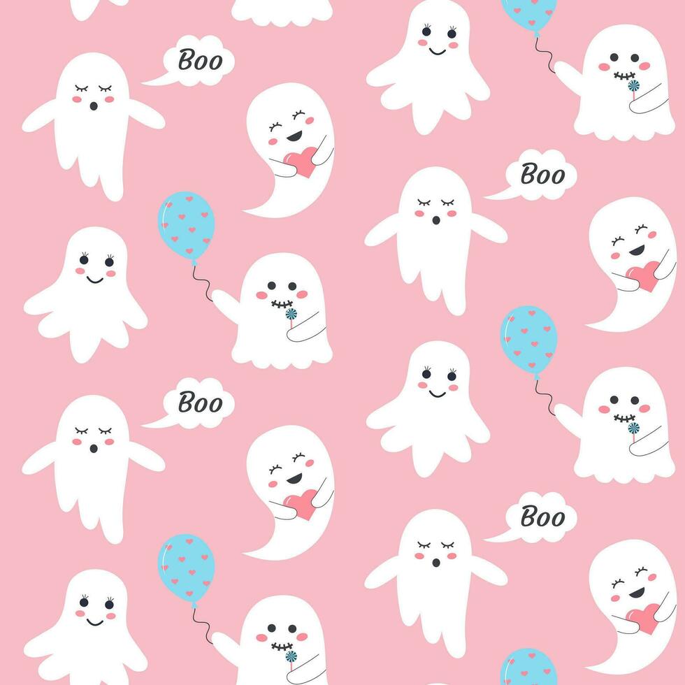 Cute pink halloween ghost seamless pattern. Pastel glamour print for wrapping and textile. vector