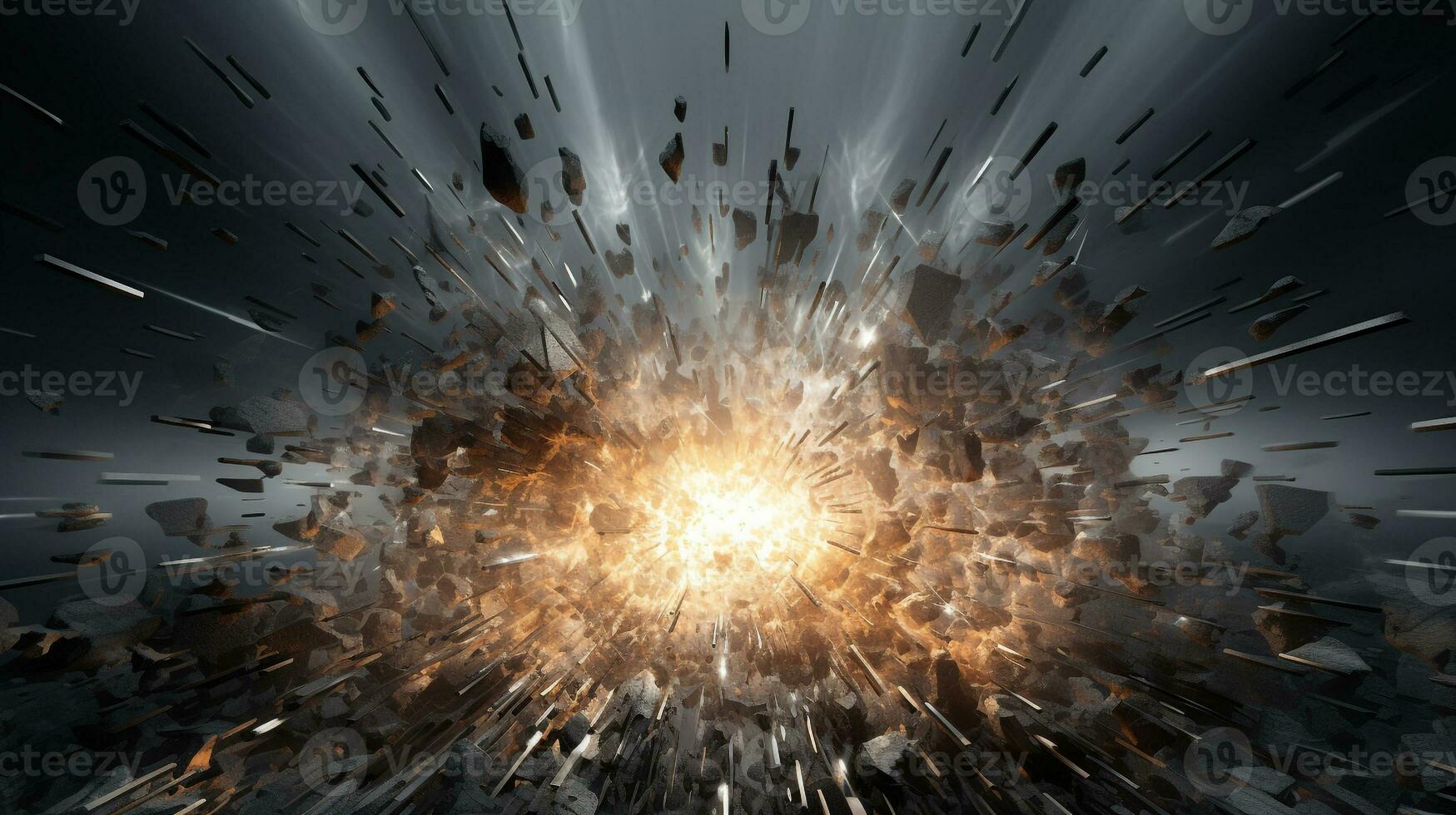 Explosion with grey lighting. Generative AI photo