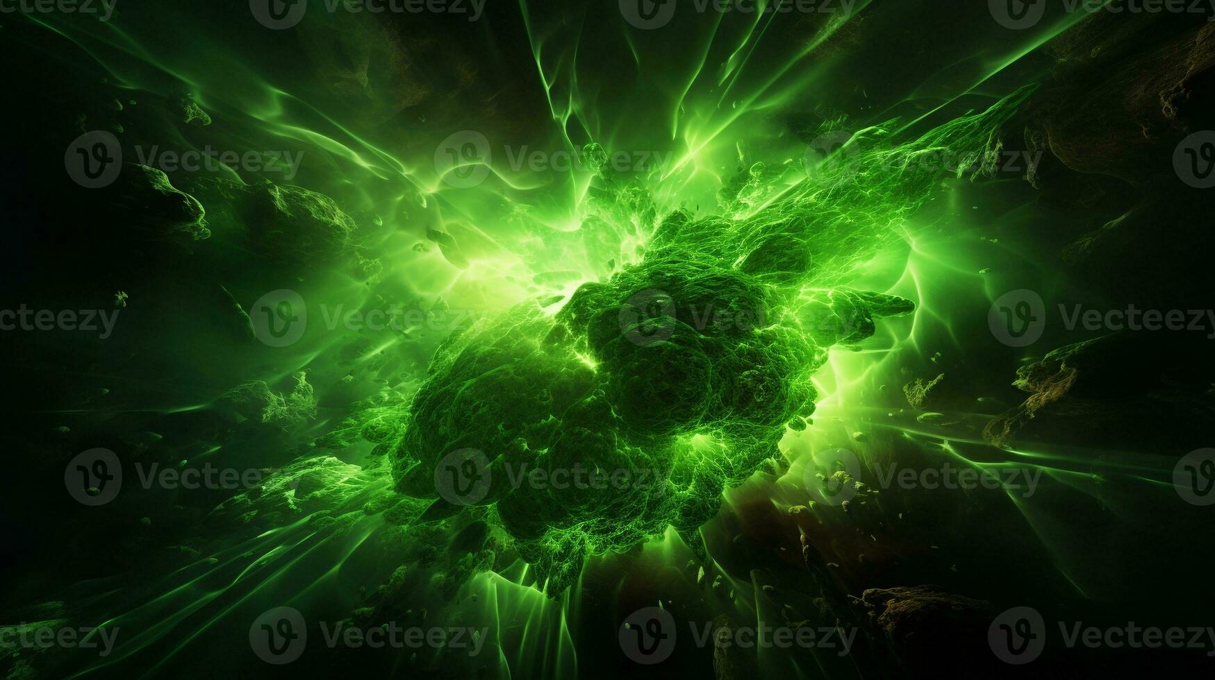 Explosion with green lighting. Generative AI photo