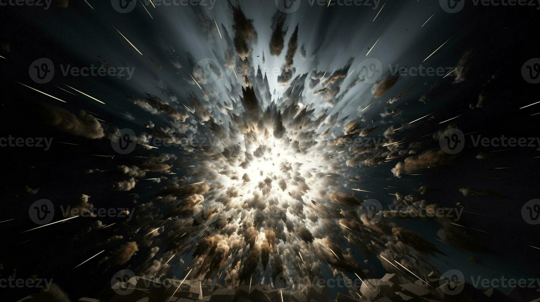 Explosion with grey lighting. Generative AI photo