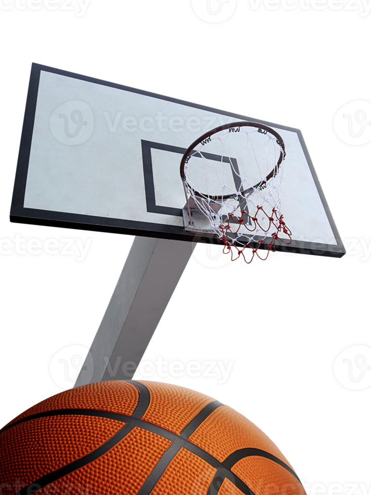basketbal. laag hoek visie van basketbal hoepel tegen, transparant achtergrond png