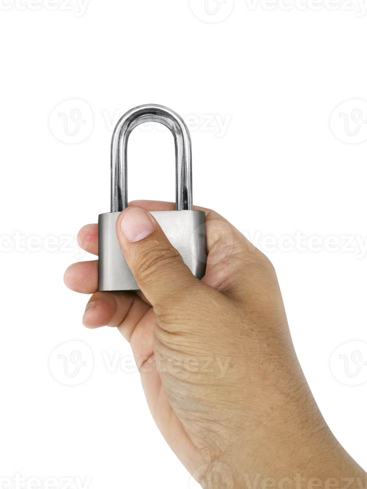 Padlock in hand, transparent background png