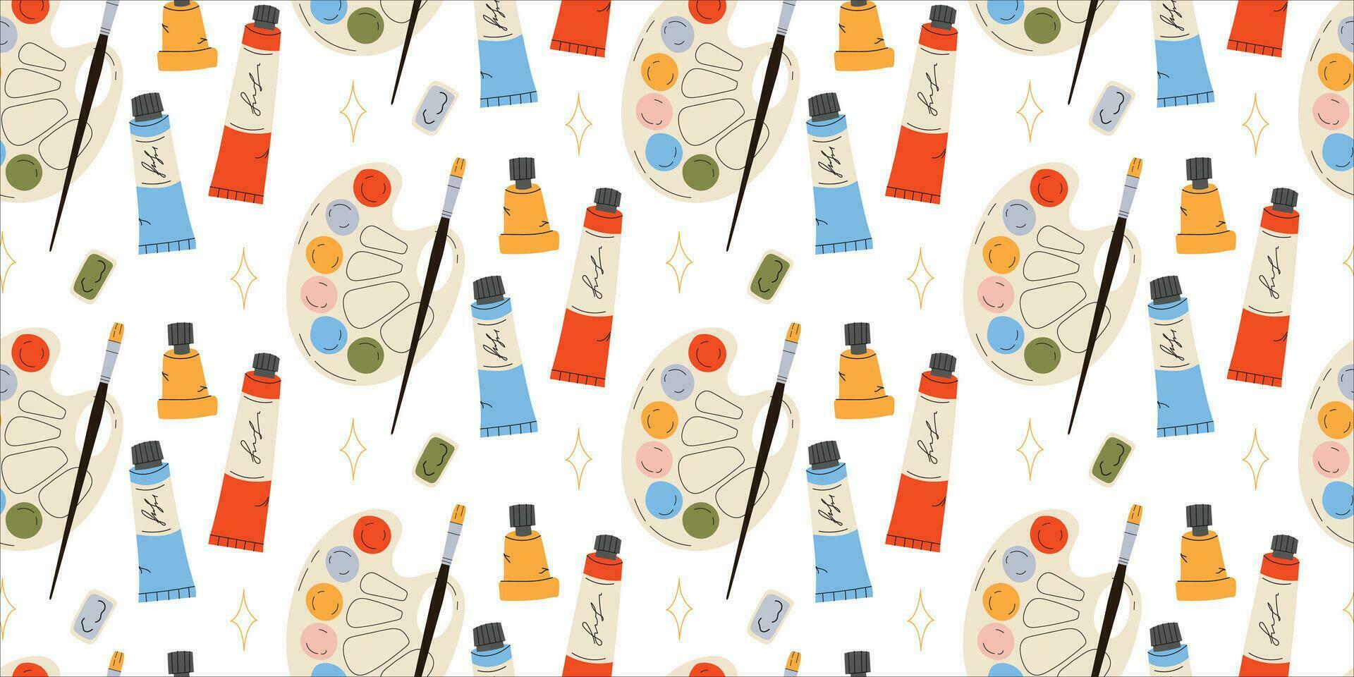 Seamless pattern with Palette, paints and brushes vector