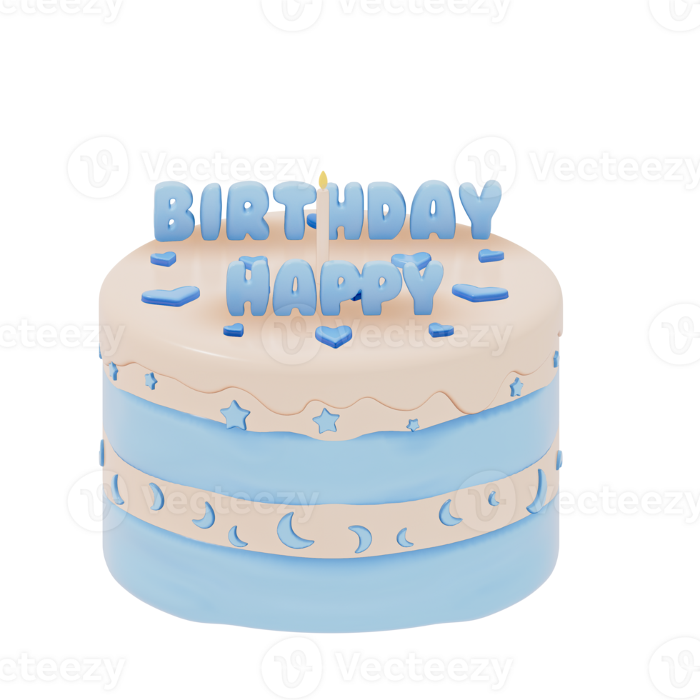 Birthday cake party element on transparent background, Colorful delicious desserts . 3D rendering png