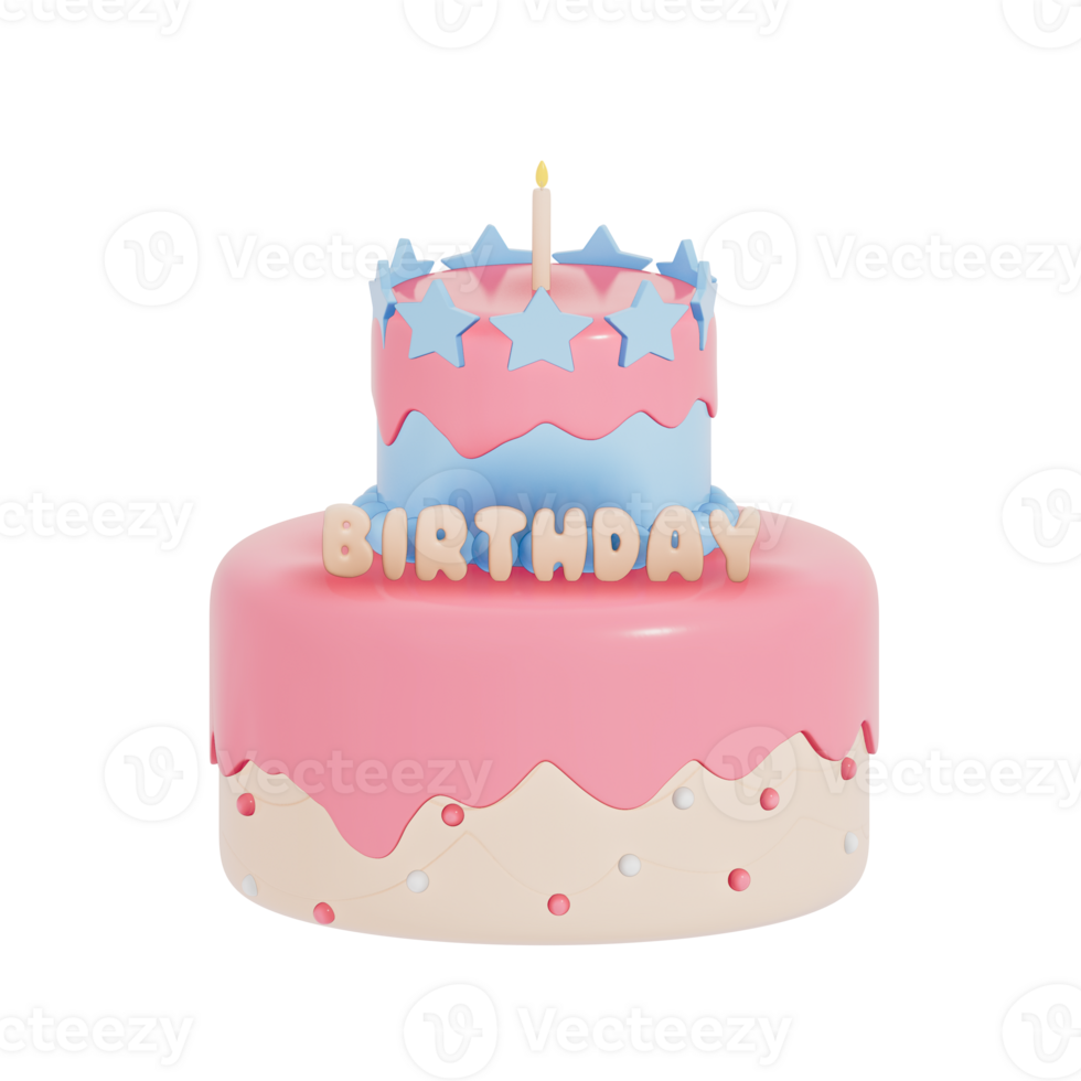 Birthday cake party element on transparent background, Colorful delicious desserts . 3D rendering png